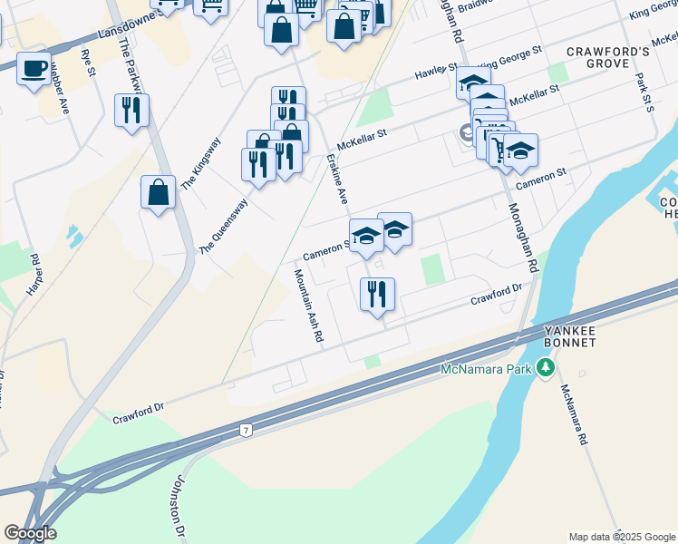 map of restaurants, bars, coffee shops, grocery stores, and more near 561 Barnes Crescent in Peterborough