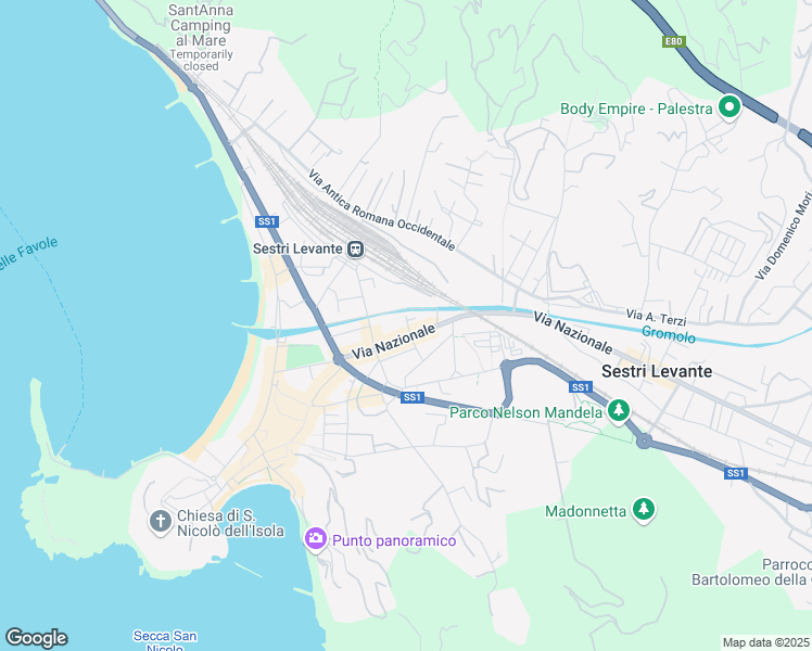 map of restaurants, bars, coffee shops, grocery stores, and more near 5 Vico Gromolo in Sestri Levante