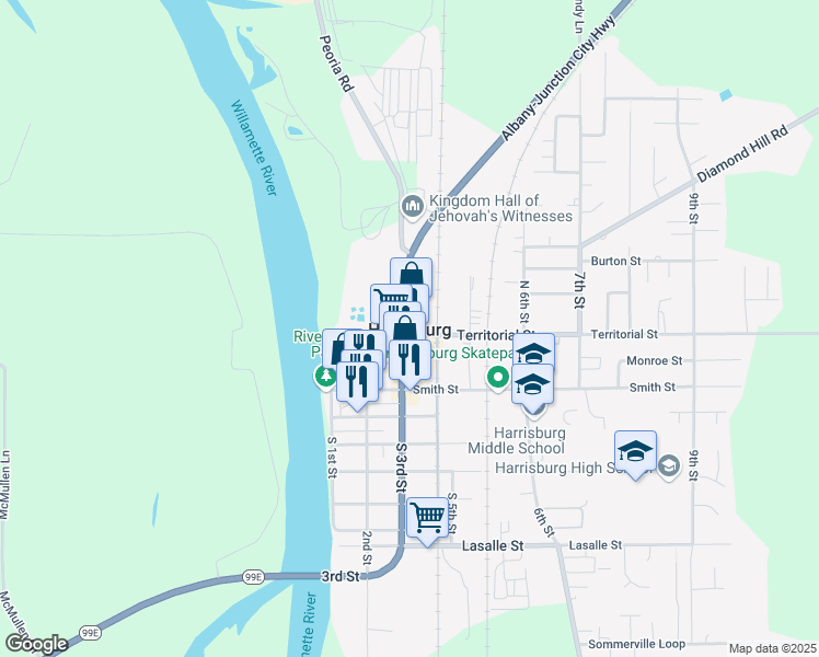 map of restaurants, bars, coffee shops, grocery stores, and more near in Harrisburg