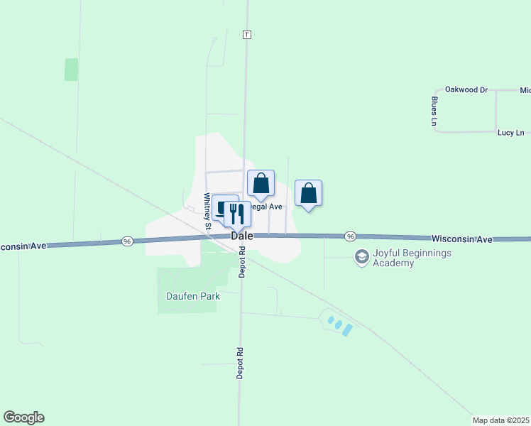 map of restaurants, bars, coffee shops, grocery stores, and more near N925 Dale Avenue in Hortonville