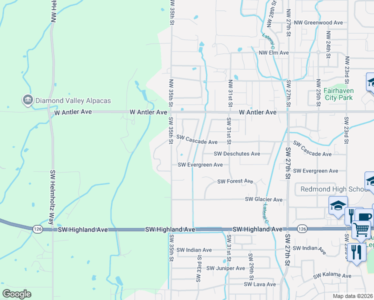 map of restaurants, bars, coffee shops, grocery stores, and more near 339 Southwest 33rd Drive in Redmond