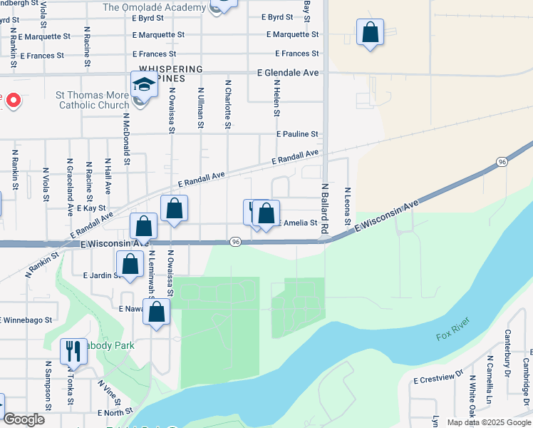 map of restaurants, bars, coffee shops, grocery stores, and more near 1628 East Amelia Street in Appleton