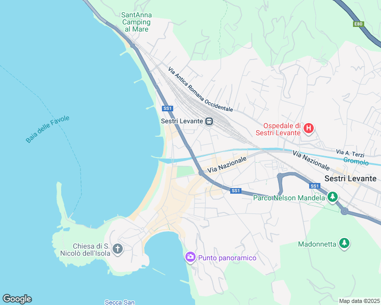 map of restaurants, bars, coffee shops, grocery stores, and more near Viale Mazzini in Sestri Levante