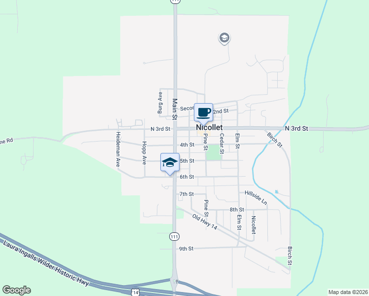 map of restaurants, bars, coffee shops, grocery stores, and more near 430 Ash Street in Nicollet