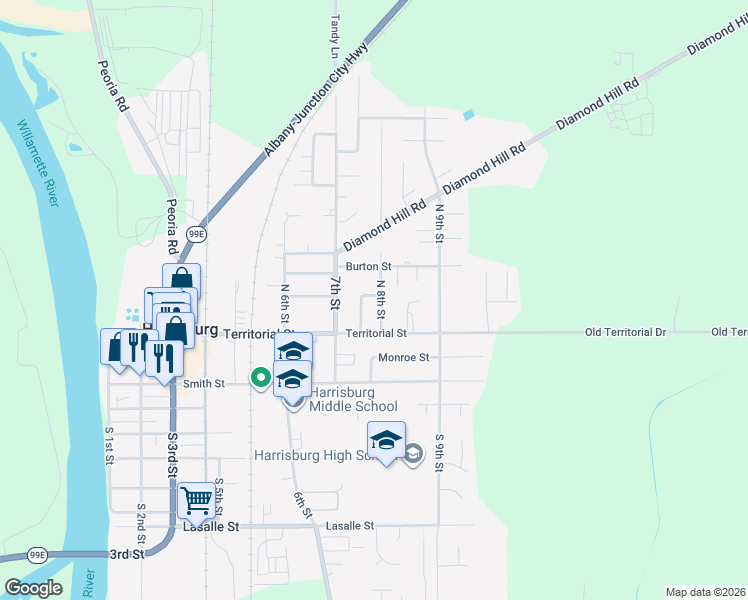 map of restaurants, bars, coffee shops, grocery stores, and more near 390 7th Place in Harrisburg