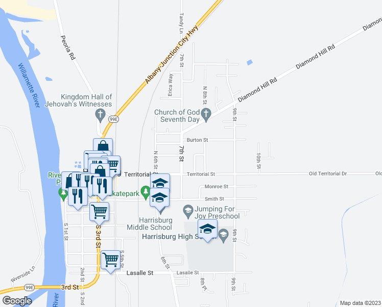 map of restaurants, bars, coffee shops, grocery stores, and more near 365 7th Place in Harrisburg