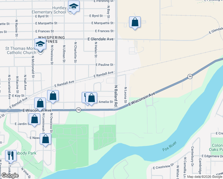 map of restaurants, bars, coffee shops, grocery stores, and more near 1900 Silvercrest Drive in Appleton
