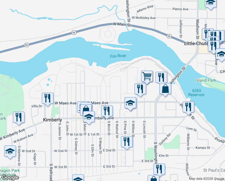map of restaurants, bars, coffee shops, grocery stores, and more near 433 North Main Street in Kimberly