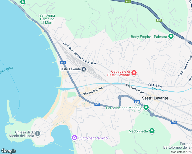 map of restaurants, bars, coffee shops, grocery stores, and more near 42 Via Eraldo Fico in Sestri Levante