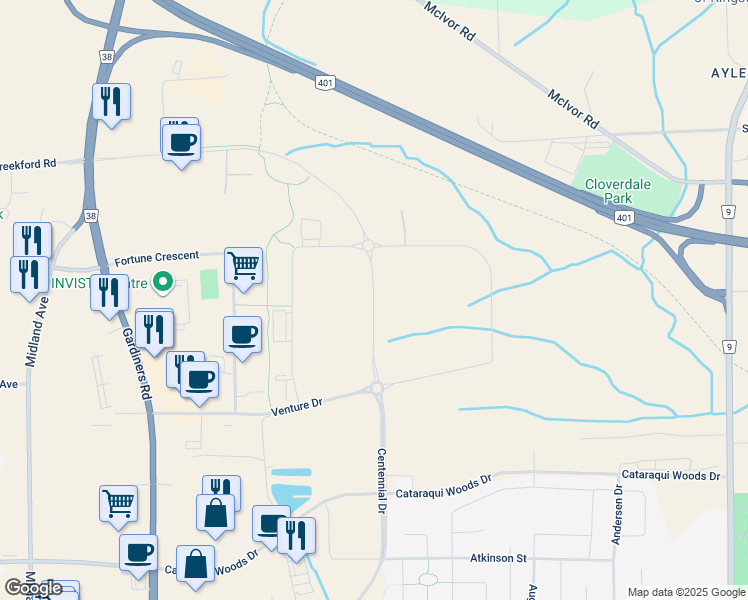 map of restaurants, bars, coffee shops, grocery stores, and more near 1325 Centennial Drive in Kingston