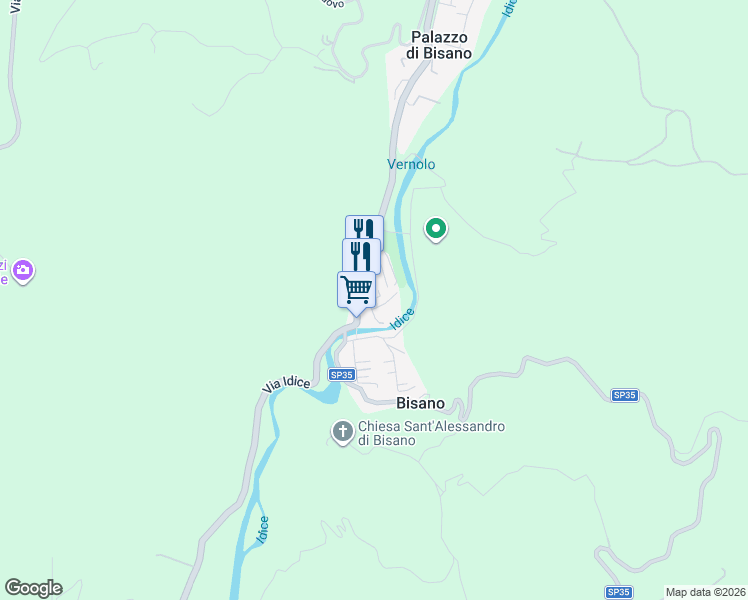 map of restaurants, bars, coffee shops, grocery stores, and more near 12 Via Borgo Bisano in Bisano