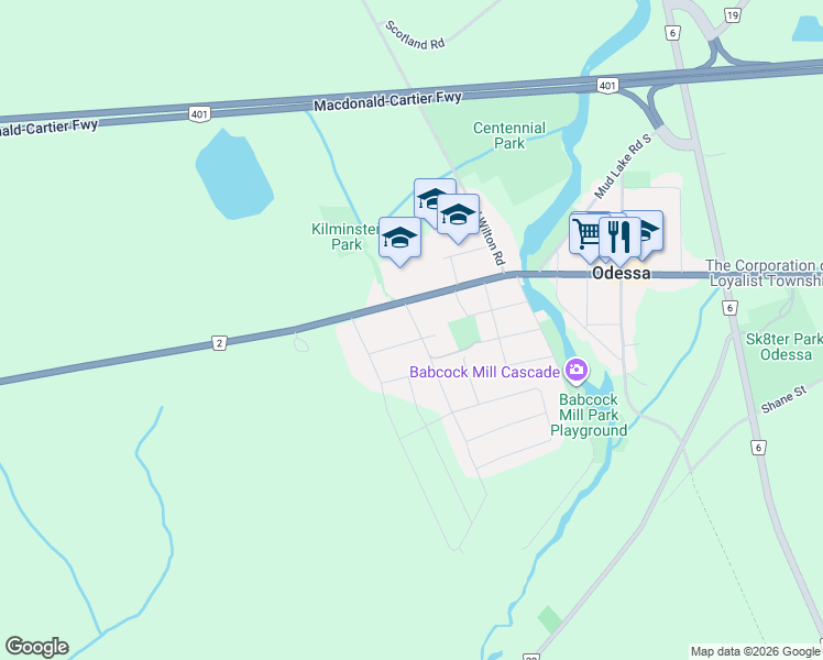 map of restaurants, bars, coffee shops, grocery stores, and more near 10 Potter Drive in Odessa