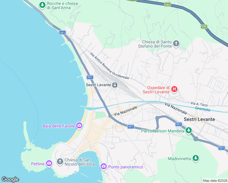 map of restaurants, bars, coffee shops, grocery stores, and more near 121 Via Eraldo Fico in Sestri Levante
