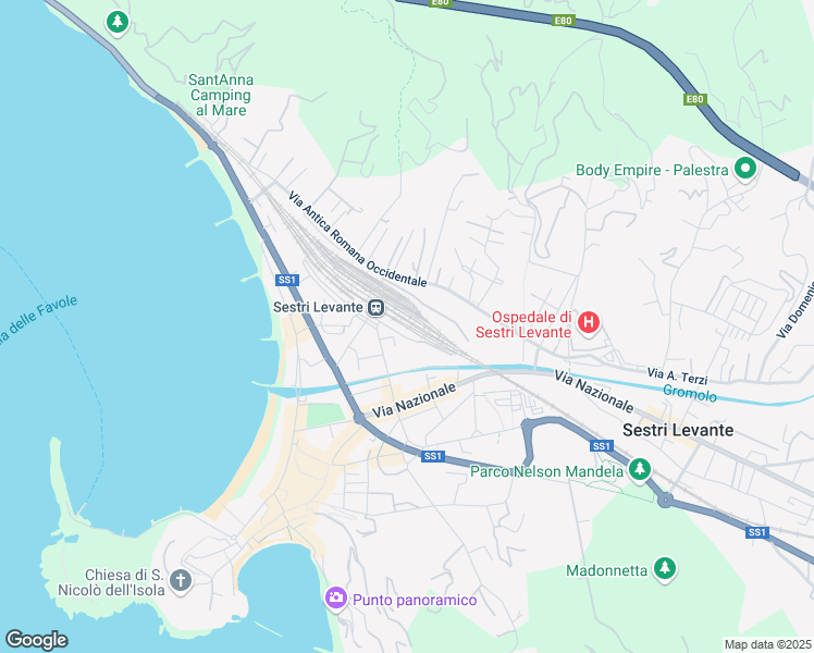 map of restaurants, bars, coffee shops, grocery stores, and more near 42 Via Eraldo Fico in Sestri Levante
