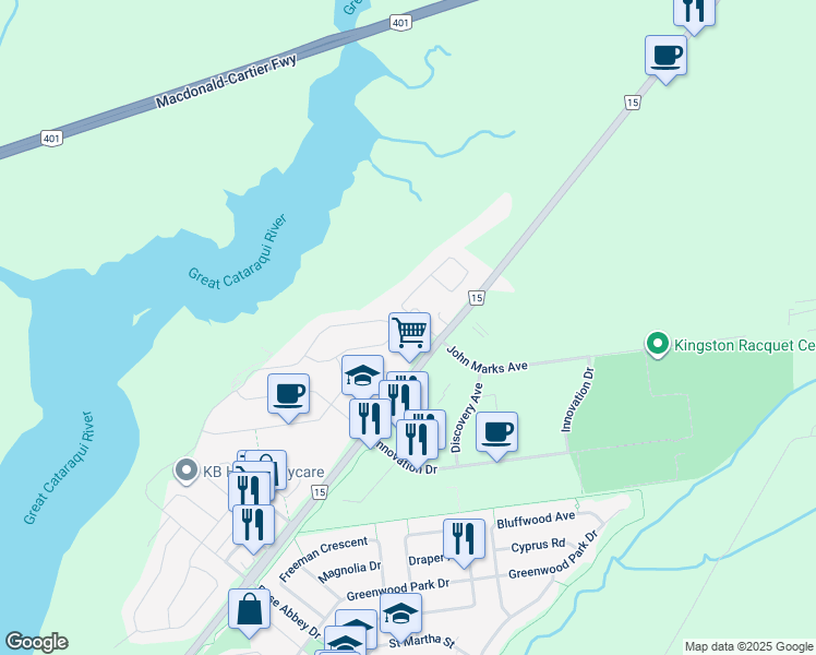 map of restaurants, bars, coffee shops, grocery stores, and more near 1763 Reginald Bart Drive in Kingston