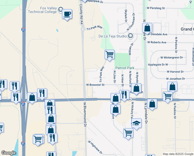 map of restaurants, bars, coffee shops, grocery stores, and more near in Outagamie County