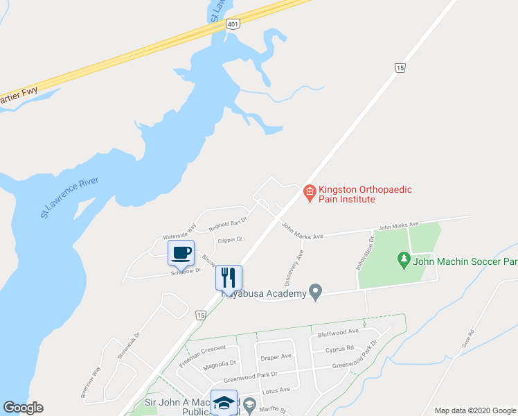 map of restaurants, bars, coffee shops, grocery stores, and more near 1763 Reginald Bart Drive in Kingston