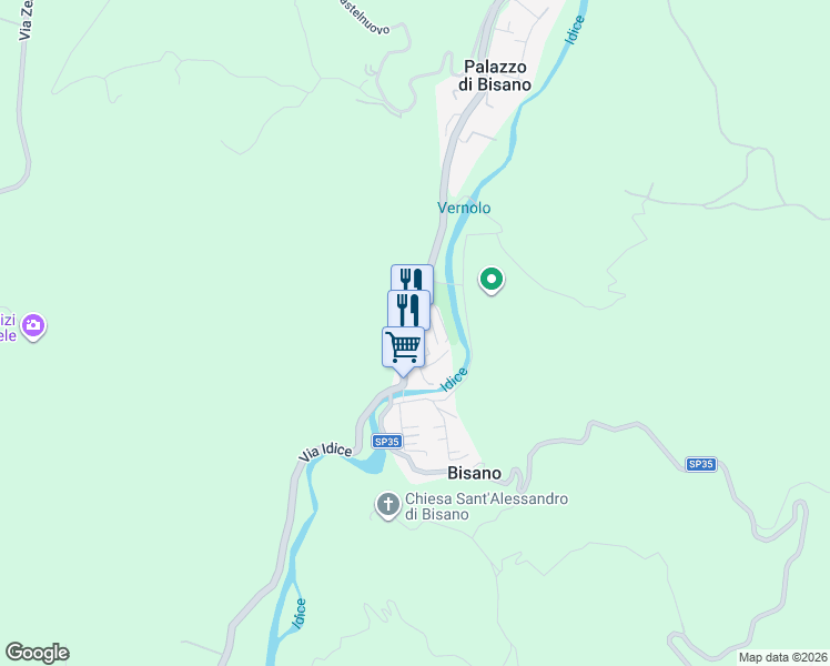 map of restaurants, bars, coffee shops, grocery stores, and more near 12 Via Borgo Bisano in Bisano