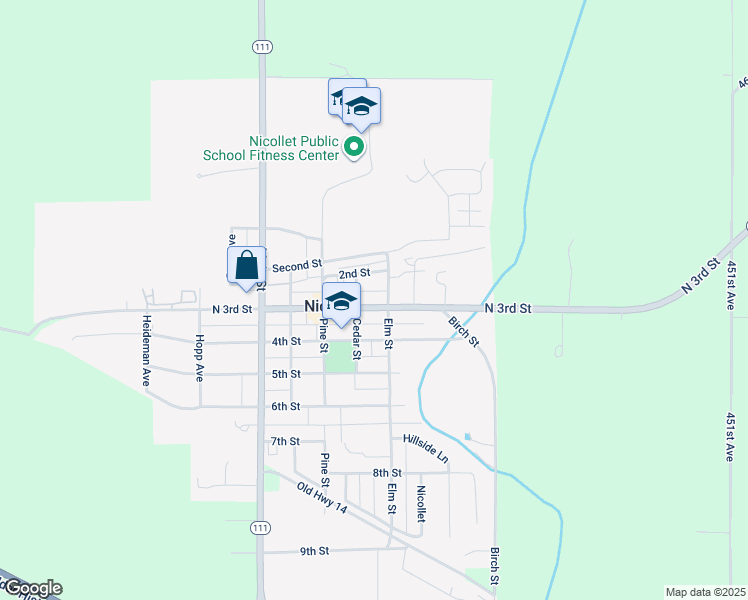 map of restaurants, bars, coffee shops, grocery stores, and more near 220 Elm Street in Nicollet