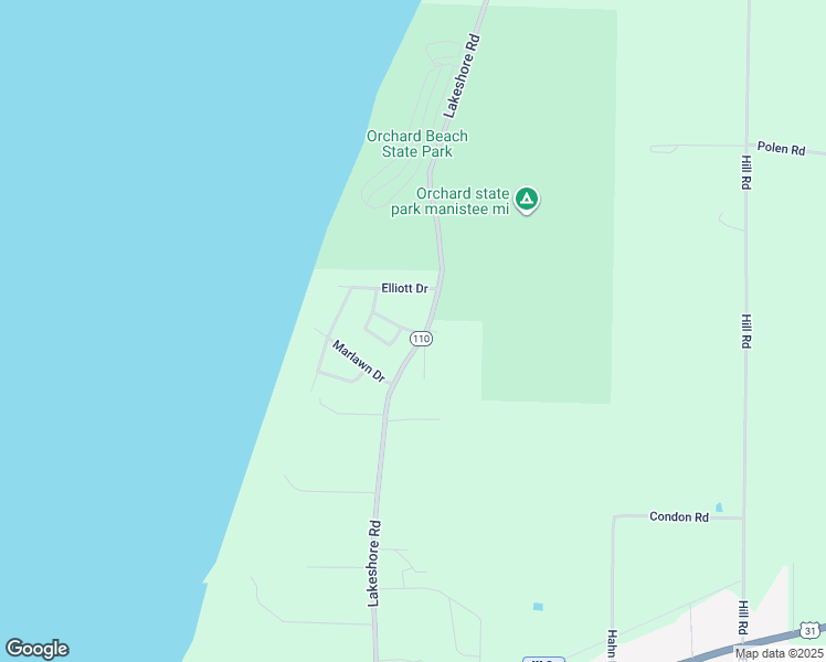 map of restaurants, bars, coffee shops, grocery stores, and more near 658 Driftwood Drive in Manistee