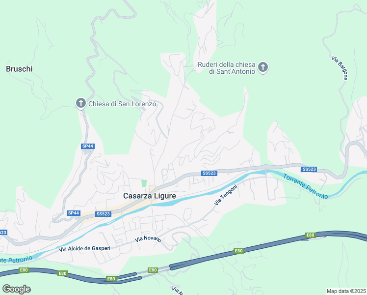 map of restaurants, bars, coffee shops, grocery stores, and more near 23 Via San Giovanni in Casarza Ligure