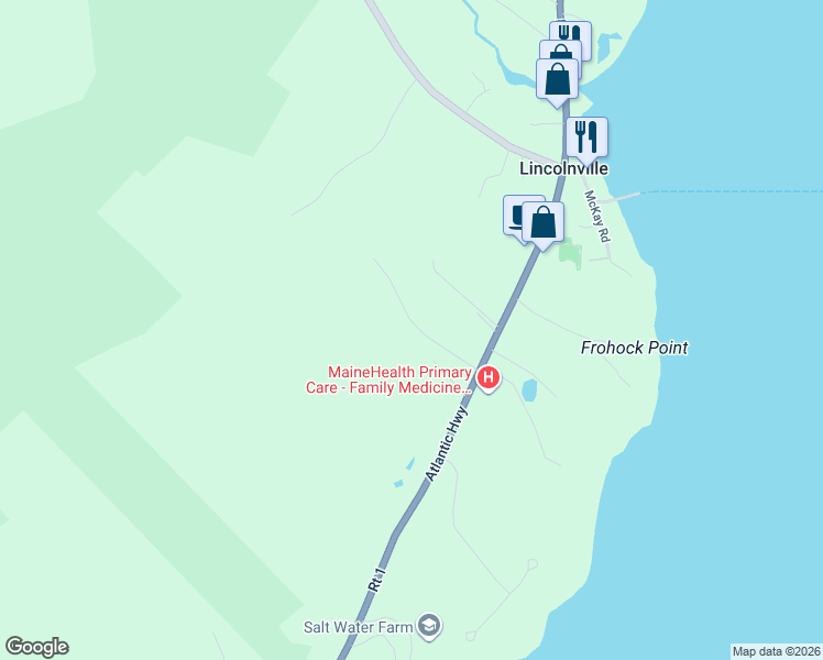 map of restaurants, bars, coffee shops, grocery stores, and more near 32 Old Stone Road in Lincolnville