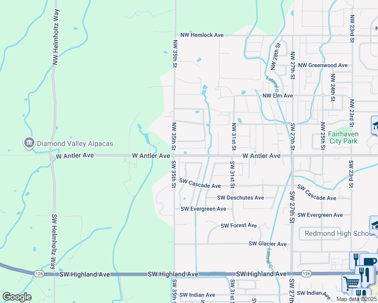 map of restaurants, bars, coffee shops, grocery stores, and more near 3417 West Antler Avenue in Redmond