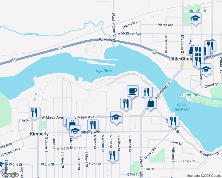 map of restaurants, bars, coffee shops, grocery stores, and more near 364 North Pine Street in Kimberly