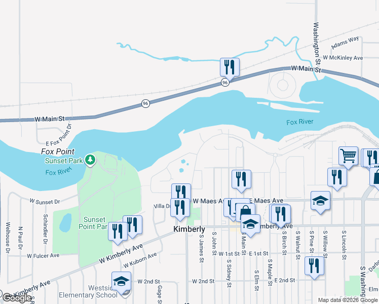 map of restaurants, bars, coffee shops, grocery stores, and more near 11 Floral Drive in Kimberly