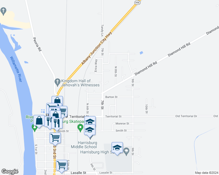 map of restaurants, bars, coffee shops, grocery stores, and more near 755 Diamond Hill Drive in Harrisburg
