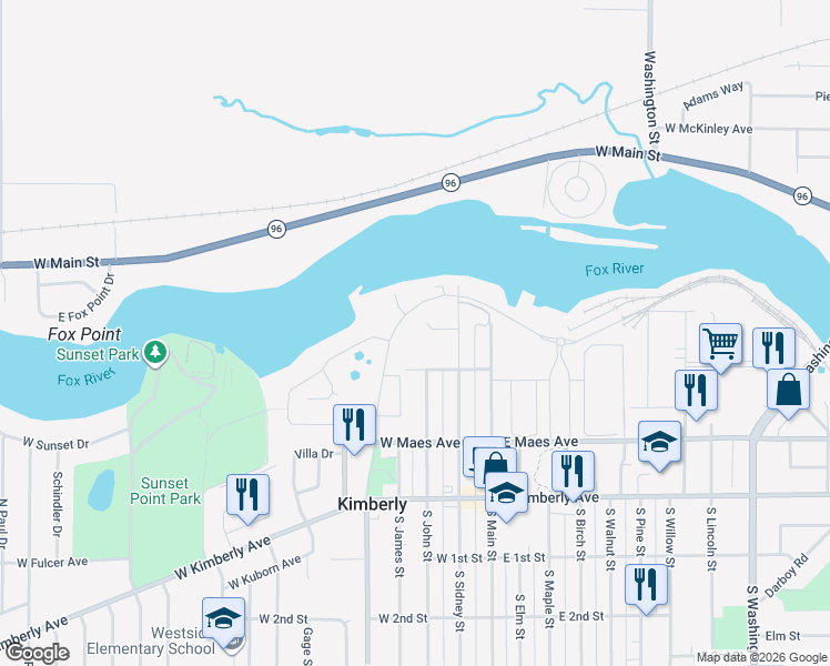 map of restaurants, bars, coffee shops, grocery stores, and more near 11 Floral Drive in Kimberly