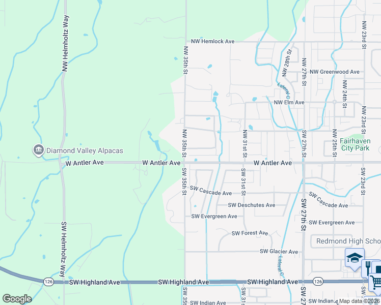 map of restaurants, bars, coffee shops, grocery stores, and more near 3480 Northwest Birch Avenue in Redmond