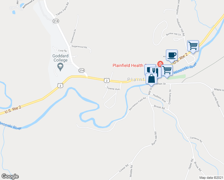 map of restaurants, bars, coffee shops, grocery stores, and more near 111 Towne Avenue in Plainfield