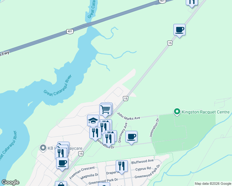 map of restaurants, bars, coffee shops, grocery stores, and more near in Kingston