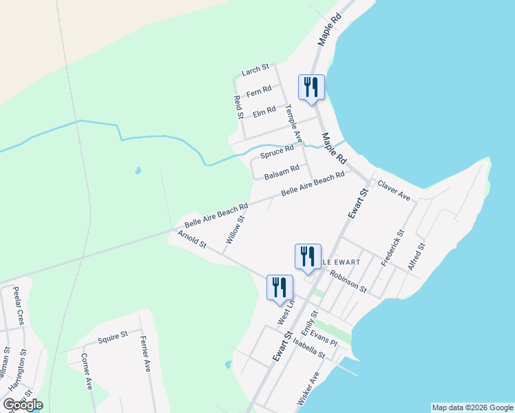 map of restaurants, bars, coffee shops, grocery stores, and more near 1103 Belle Aire Beach Road in Innisfil