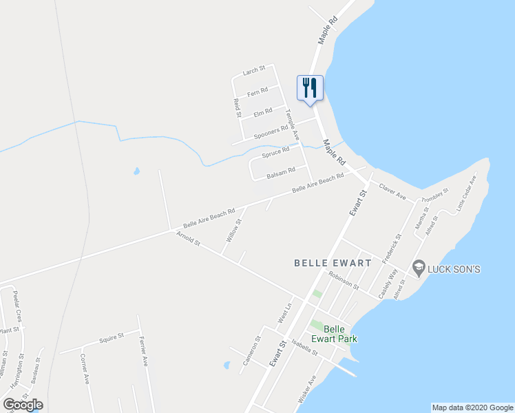 map of restaurants, bars, coffee shops, grocery stores, and more near 1103 Belle Aire Beach Road in Innisfil