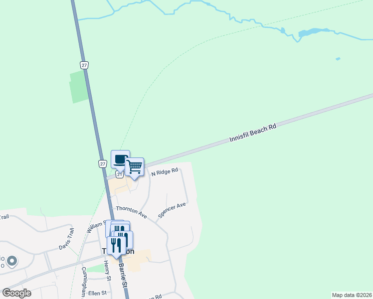 map of restaurants, bars, coffee shops, grocery stores, and more near 4116 Simcoe County Road 21 in Innisfil