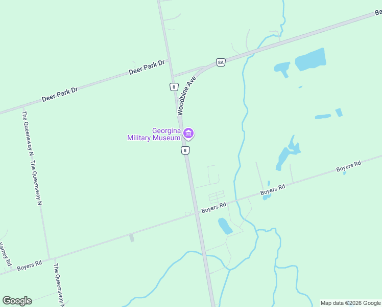 map of restaurants, bars, coffee shops, grocery stores, and more near 26037 Woodbine Avenue in Georgina