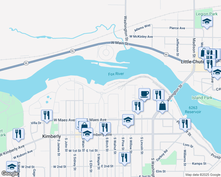 map of restaurants, bars, coffee shops, grocery stores, and more near 364 North Pine Street in Kimberly