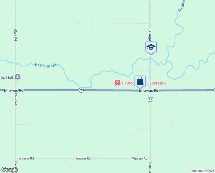 map of restaurants, bars, coffee shops, grocery stores, and more near 4889 Michigan 55 in Prescott