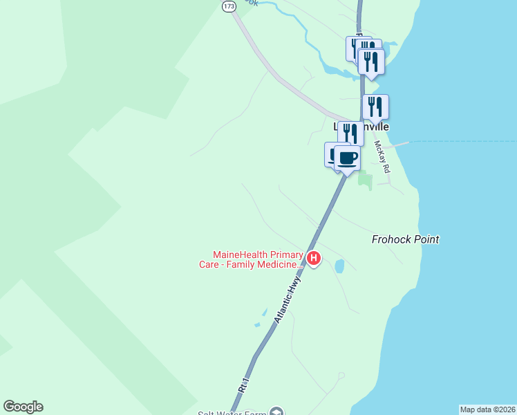 map of restaurants, bars, coffee shops, grocery stores, and more near 32 Old Stone Road in Lincolnville
