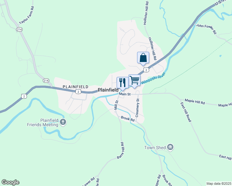 map of restaurants, bars, coffee shops, grocery stores, and more near in Plainfield