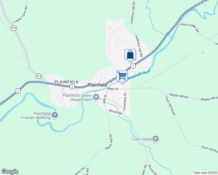 map of restaurants, bars, coffee shops, grocery stores, and more near 72 School Street in Plainfield