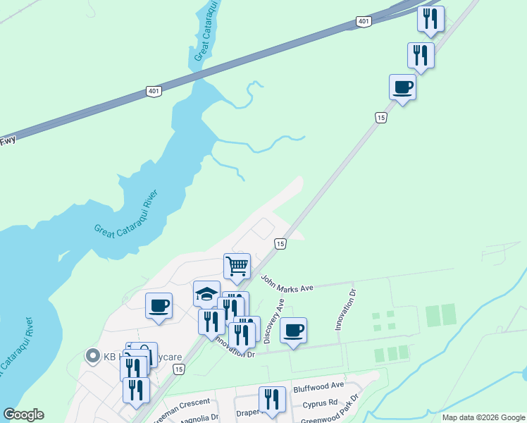 map of restaurants, bars, coffee shops, grocery stores, and more near 206 Pauline Tom Avenue in Kingston