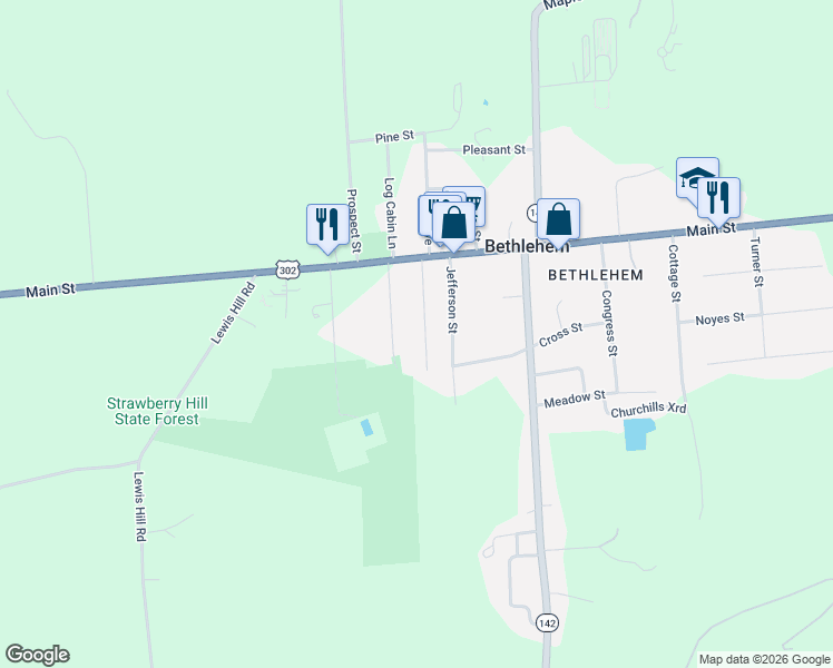 map of restaurants, bars, coffee shops, grocery stores, and more near 82 Strawberry Hill Road in Bethlehem