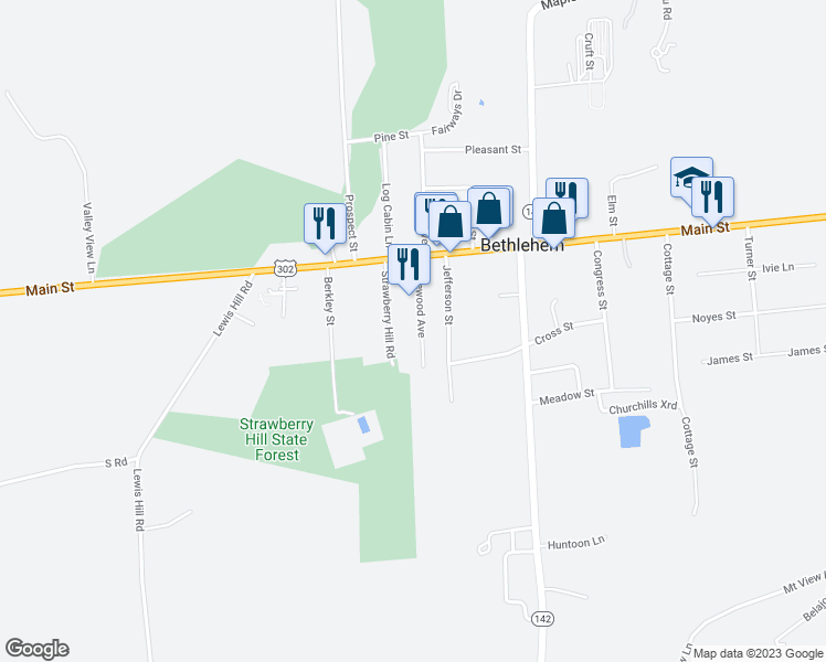 map of restaurants, bars, coffee shops, grocery stores, and more near 92 Pinewood Avenue in Bethlehem