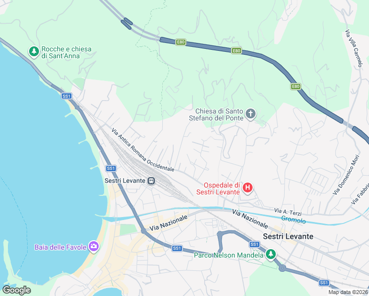 map of restaurants, bars, coffee shops, grocery stores, and more near 41 Via Olanda in Sestri Levante