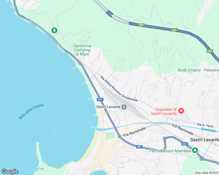 map of restaurants, bars, coffee shops, grocery stores, and more near 206 Via Antica Romana Occidentale in Sestri Levante