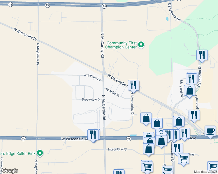map of restaurants, bars, coffee shops, grocery stores, and more near 1966 Anita Court in Appleton