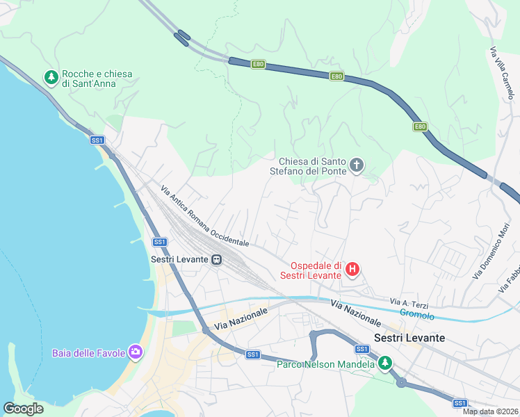 map of restaurants, bars, coffee shops, grocery stores, and more near 41 Via Olanda in Sestri Levante